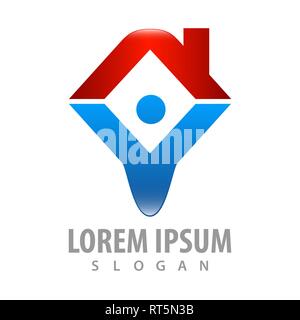 Logo Design. hands up Mensch mit Dach. Symbol grafische Vorlage element Stock Vektor