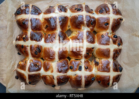 Hausgemachte Hot Cross Buns Stockfoto