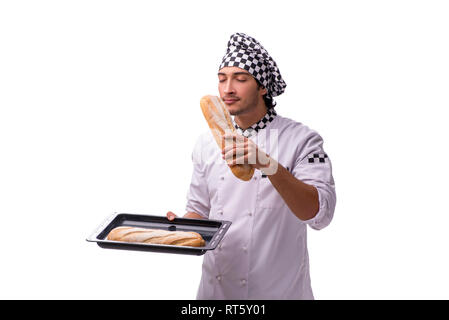 Junge männliche Baker isoliert auf weißem Stockfoto