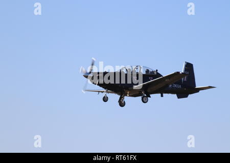 Tucano Trainer, an RAF Valley, Anglesey, Nordwales Stockfoto