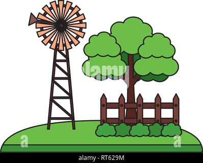 Mühle Baum zaun Farm Fresh Stock Vektor