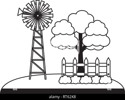 Mühle Baum zaun Farm Fresh Stock Vektor