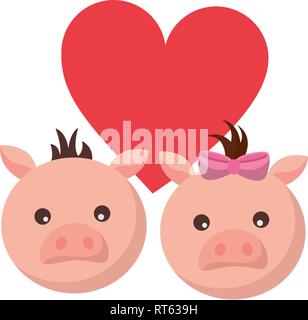 Nettes paar Schweine lieben Herzen Stock Vektor