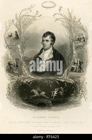Robert Burns, schottische Dichter, geboren 1759 in Alloway/Ayrshire/Schottland, gestorben 1796 in Dumfries/Neu-Isenburg/Schottland, Stahlstich von a.h. Payne, etwa 1850 aus einem Buch oder einer Zeitung aus dem 19. Jahrhundert, Artist's Urheberrecht nicht gelöscht werden Stockfoto