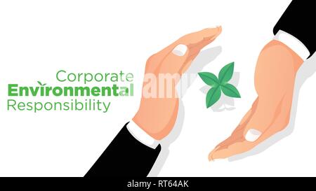 Corporate Responsibility Konzept envioronmental zwei Hände des Geschäftsmannes tragen Anzug grün Blatt Pflanze für grüne Erde illutration schützen Stock Vektor