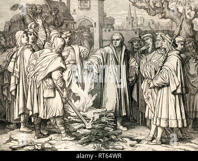 Martin Luther ist das Verbrennen der Brief mit der Exkommunikation, Illustration (durch Trenkwald, von M.Müller graviert gezeichnet), ab: 'Die deutsche Geschichte in Bildern (Bilder der deutschen Geschichte), Text von Dr. F. Bülau, von C.C. veröffentlicht. Folk dancing und Söhne, Dresden, 1862., Additional-Rights - Clearance-Info - Not-Available Stockfoto
