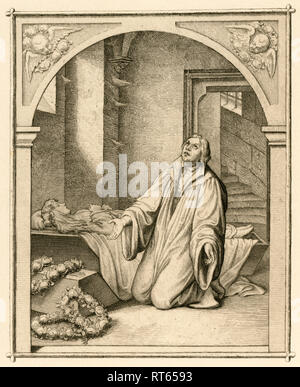 In der Nähe von Luther, den Sarg mit seiner Tochter Magdalena. Abbildung aus: 'Dr. Martin Luther deutscher Reformator", illustriert von Gustav König, herausgegeben von Rudolf Besser, Gotha, 1850er-Jahre., Additional-Rights - Clearance-Info - Not-Available Stockfoto