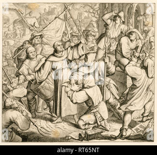 Martin Luther predigt in Seeburg gegen den Bauernkrieg, 1525. Abbildung aus: 'Dr. Martin Luther deutscher Reformator", von Gustav König, von Rudolf Besser, Gotha, 1850 th illustriert., Additional-Rights - Clearance-Info - Not-Available Stockfoto