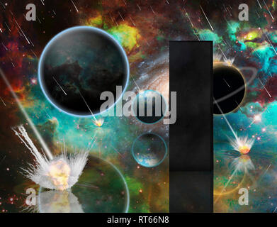 Planetengetriebe Armageddon. Massive Meteorit/Asteroid dusche Planeten zerstören. Stockfoto