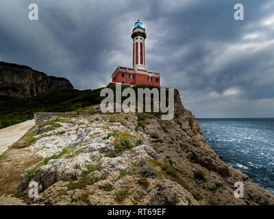 Italien, Kampanien, Capri, Punta Carena, Faro Di Punta Carena Leuchtturm Stockfoto