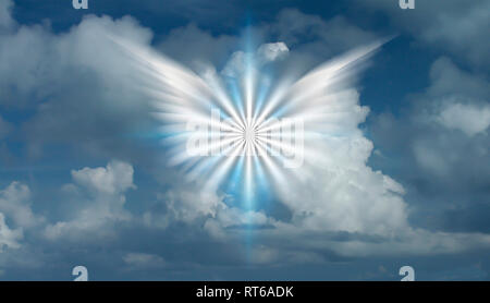 Winged star in bewölkten Himmel. 3D-Rendering Stockfoto