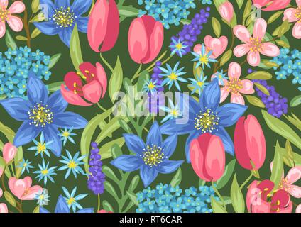 Nahtlose Muster mit Frühling Blumen. Stock Vektor