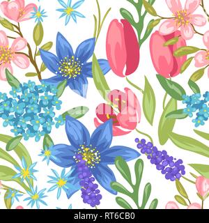 Nahtlose Muster mit Frühling Blumen. Stock Vektor