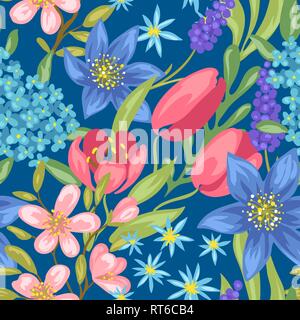 Nahtlose Muster mit Frühling Blumen. Stock Vektor