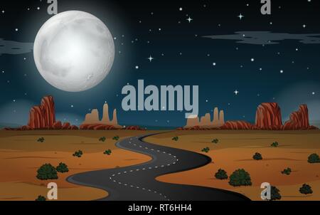 Wüste Szene bei Nacht Abbildung Stock Vektor