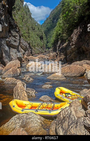 Flöße im Inneren der großen Schlucht auf den Franklin River Stockfoto