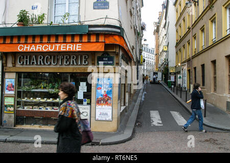 Schweinefleisch shop, Rue Mouffetard, Paris 5e, Frankreich Stockfoto