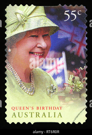 Australien - ca. 2010: einen Stempel in Australien gedruckten zeigt Queen, Geburtstag, circa 2010. Stockfoto