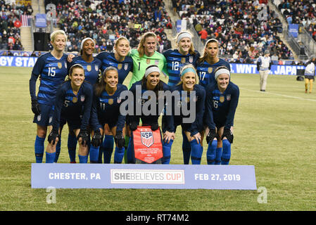 Chester, Pennsylvania, USA. 27 Feb, 2019. Die USA Frauen Fußball-Team am SHEBELIEVES CUP 2019 bei Talen Energie Stadion in Chester, Pennsylvania Credit: Ricky Fitchett/ZUMA Draht/Alamy leben Nachrichten Stockfoto