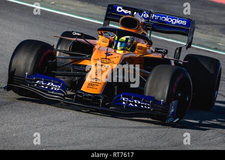 Barcelona, Spanien. 28 Feb, 2019. LANDO NORRIS (GBR) von Team McLaren fährt in seinem MCL 34 am Tag sieben der Formel 1 Winter Prüfung am Circuit de Catalunya Credit: Matthias Oesterle/Alamy leben Nachrichten Stockfoto