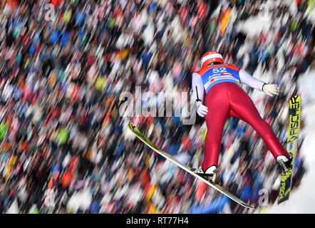 Seefeld, Österreich. 28 Feb, 2019. Langlauf, Weltmeisterschaft, Nordische Kombination, individuelle, Normal Hill. Eric Frenzel aus Deutschland springt von der Hügel. Credit: Hendrik Schmidt/dpa-Zentralbild/dpa/Alamy leben Nachrichten Stockfoto