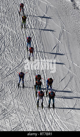 Seefeld, Österreich. 28 Feb, 2019. Nordische Ski-WM, Kombination - Einzel-, normal Hill/10 km, Männer, Langlaufen. Combiner in Aktion. Credit: Hendrik Schmidt/dpa/Alamy leben Nachrichten Stockfoto