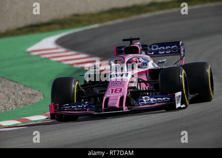 Montmelo, Spanien. 28 Feb, 2019. LANCE schlendern von Racing Point F1 Team während der 2019 FIA Formel 1-Weltmeisterschaft vor Jahreszeit Prüfung am Circuit de Barcelona-Catalunya in Montmelo, Spanien. Credit: James Gasperotti/ZUMA Draht/Alamy leben Nachrichten Stockfoto