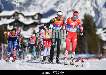 Seefeld, Österreich. 28. Februar, 2019. Victoria CARL (GER, 2. v. re) nach dem Start Aktion im Pack, cross country Damen 4 x 5 km Staffel Classic/Kostenlos, Langlauf Frauen Relais Classic/Freestyle FIS Nordische Ski-WM 2019 in Seefeld/Österreich vom 19.02.-03.03.2019. | Verwendung der weltweiten Kredit: dpa Picture alliance/Alamy leben Nachrichten Stockfoto