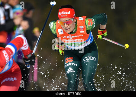 Seefeld, Österreich. 28. Februar, 2019. Katharina HENNIG (GER), Aktion, single Bild, Single Cut Motiv, halb Bild, halb Abbildung. Cross country Damen 4 x 5 km Staffel Classic/Kostenlos, Langlauf Frauen Relais Classic/Freestyle FIS Nordische Ski-WM 2019 in Seefeld/Österreich vom 19.02.-03.03.2019. | Verwendung der weltweiten Kredit: dpa Picture alliance/Alamy leben Nachrichten Stockfoto