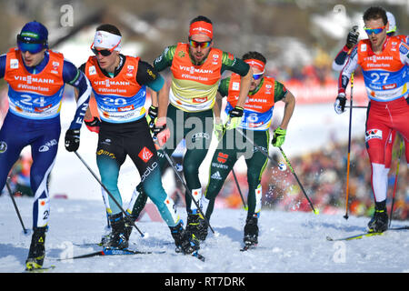 Seefeld, Österreich. 28. Februar, 2019. Johannes RYDZEK (GER) und Fabian RIESSLE (GER) in Aktion, Aktion, Nordische Kombination normal Hill, einzelne Konkurrenz 10 km Nordische Kombination NH einzelnen Gundersen 10 km. Nordische Ski-WM 2019 in Seefeld/Österreich vom 19.02.-03.03.2019. | Verwendung der weltweiten Kredit: dpa Picture alliance/Alamy leben Nachrichten Stockfoto