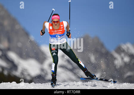 Seefeld, Österreich. 28. Februar, 2019. Laura GIMMLER (GER), Aktion, Single Action, Rahmen, Ausschneiden, vollen Körper, ganze Figur. Cross country Damen 4 x 5 km Staffel Classic/Kostenlos, Langlauf Frauen Relais Classic/Freestyle FIS Nordische Ski-WM 2019 in Seefeld/Österreich vom 19.02.-03.03.2019. | Verwendung der weltweiten Kredit: dpa Picture alliance/Alamy leben Nachrichten Stockfoto