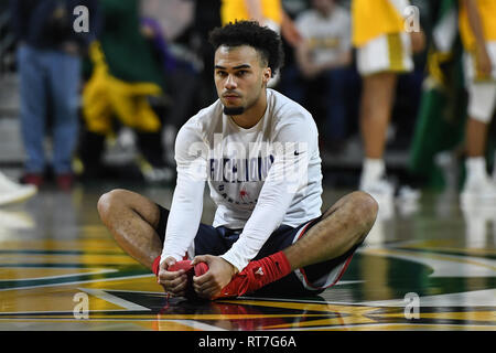 Fairfax, Virginia, USA. 27 Feb, 2019. Jakob GILYARD (0) Erstreckt sich vor dem Spiel bei EagleBank Arena in Fairfax, Virginia statt. Credit: Amy Sanderson/ZUMA Draht/Alamy leben Nachrichten Stockfoto