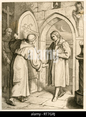 Martin Luther ein Augustinerkloster in Erfurt, 10. 07. 1505. Abbildung aus: 'Dr. Martin Luther deutscher Reformator", von Gustav König, von Rudolf Besser, Gotha, 1850 th illustriert., Additional-Rights - Clearance-Info - Not-Available Stockfoto