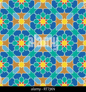 Nahtlose arabische geometrische Verzierung auf traditionelle arabische Kunst. muslimischen Mosaik. Türkische, Arabische Fliesen. Girih Stil. Stock Vektor