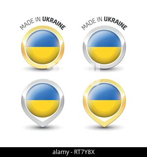 In der Ukraine-Garantie Label mit der Ukrainischen Flagge runde Gold und Silber Symbole gemacht. Stock Vektor