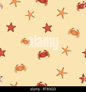 Nahtlose Muster Seesterne und Krabben am Strand Sommer design Vector Illustration EPS 10. Stock Vektor