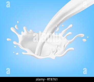 Grosse Milch Spritzen und Gießen Vektor realistische Abbildung auf blauem Hintergrund Vektor-illustration isoliert Stock Vektor