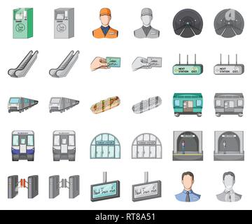 U-Bahn-, U-Bahn cartoon monochrom-Symbole im Set Sammlung für Design. Stadtverkehr vektor Symbol lieferbar Abbildung. Stock Vektor