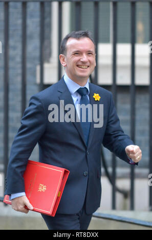 Alun Cairns MP (Con; Staatssekretär für Wales), 10 Downing Street nach einer Kabinettssitzung Feb 2019 Stockfoto