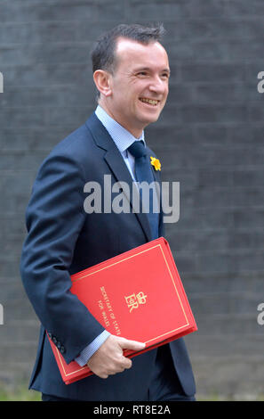 Alun Cairns MP (Con; Staatssekretär für Wales), 10 Downing Street nach einer Kabinettssitzung Feb 2019 Stockfoto