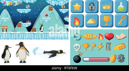 Cartoon penguin Games Pack Abbildung Stock Vektor