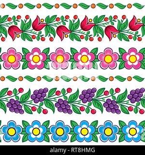 Nahtlose polnischen Volkskunst vector Pattern - Zalipie traditionelles Design mit Blumen und Blätter Stock Vektor