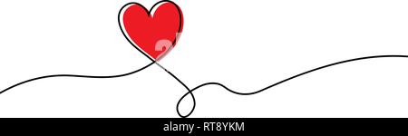 Kontinuierliche eine Linie Zeichnen von rotes Herz auf weißem Hintergrund. Vector Illustration Stock Vektor