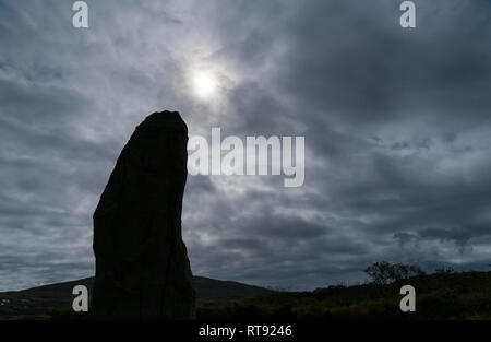 Ogham Stein, Derrynane House und National Park, Ring of Kerry Caherdaniel, Trail, Iveragh Halbinsel, County Kerry, Irland, Europa Stockfoto