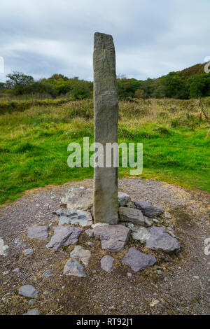 Ogham Stein, Derrynane House und National Park, Ring of Kerry Caherdaniel, Trail, Iveragh Halbinsel, County Kerry, Irland, Europa Stockfoto