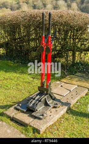 Bahn Punkte Hebel an der alten Tintern Parva Bahnhof Wye Valley Monmouthshire Stockfoto