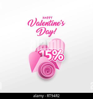 Herz, rose bud 3d-papercut Abbildung. Rosa Blüte isoliert Origami volumetrische Komposition. Rabatten, Sonderangeboten clipart. Internationalen Frauen, Valentines Tag Verkauf poster Design Element Stock Vektor