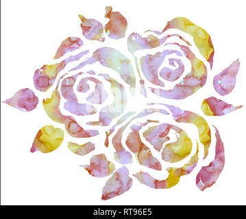 Abstract grunge Tinte Blume Hintergrund. Rosen schwarze Muster. Aquarell Abbildung. Stockfoto