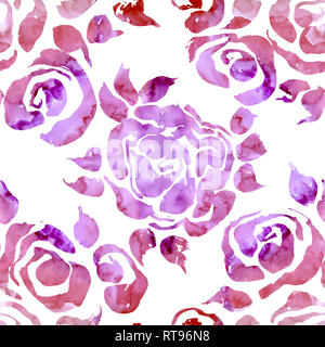 Abstract grunge Tinte Blume Hintergrund. Rosen rosa Pinsel nahtlose Muster. Aquarell Abbildung. Stockfoto