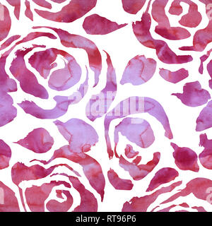 Abstract grunge Tinte Blume Hintergrund. Rosen rosa Pinsel nahtlose Muster. Aquarell Abbildung. Stockfoto